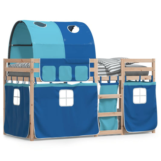 Bunk Bed with Curtains Blue 90x200 cm Solid Wood Pine - Beds & Bed Frames