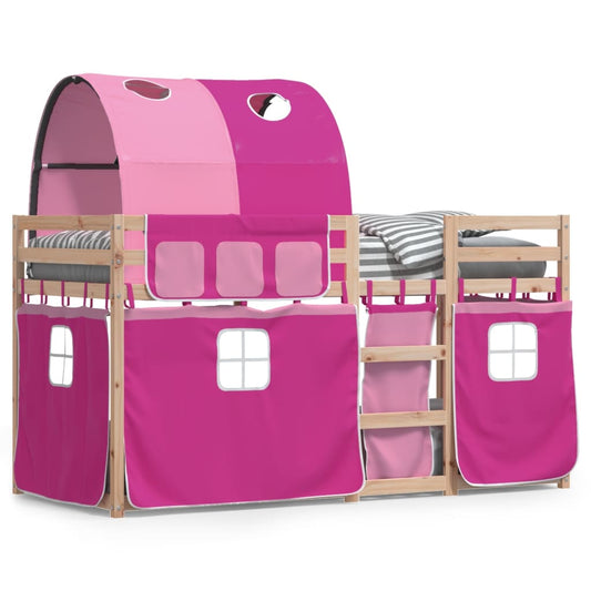 Bunk Bed with Curtains Pink 90x190 cm Solid Wood Pine - Beds & Bed Frames