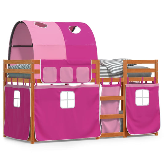 Bunk Bed with Curtains Pink 90x200 cm Solid Wood Pine - Beds & Bed Frames