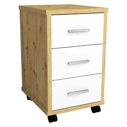 FMD Mobile Drawer Cabinet Artisan Oak Brilliant White - Filing Cabinets