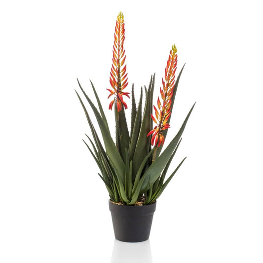 Emerald Artificial Aloe with 2 Flowers 80 cm in Pot - Artificial Flora