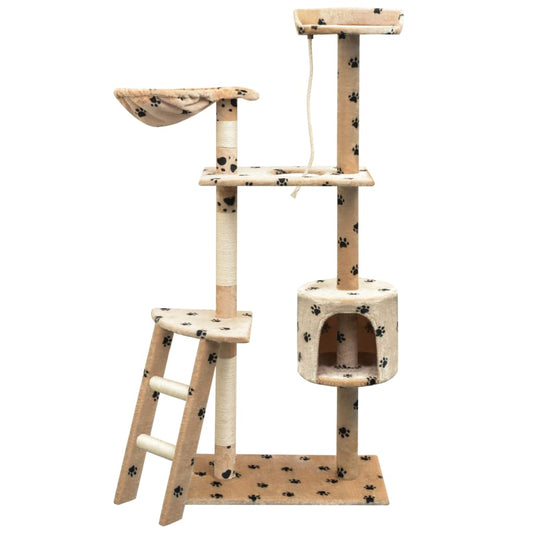 Cat Tree with Sisal Scratching Posts 150 cm Paw Prints Beige - Cat Furniture