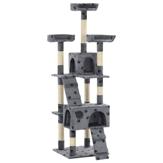 Cat Tree with Sisal Scratching Posts 170 cm Paw Prints Grey - Cat Furniture
