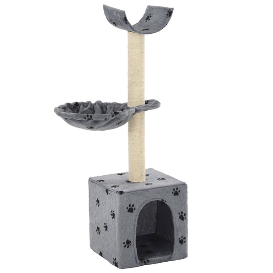 Cat Tree with Sisal Scratching Posts 105 cm Paw Prints Grey - Cat Furniture