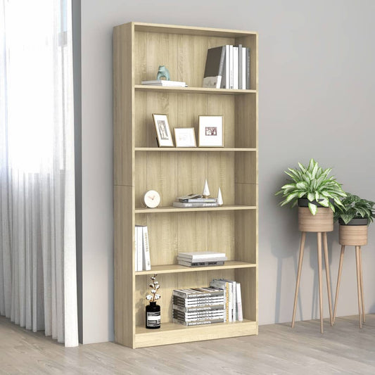 5-Tier Book Cabinet Sonoma Oak 80x24x175 cm Engineered Wood - Bookcases & Standing Shelves