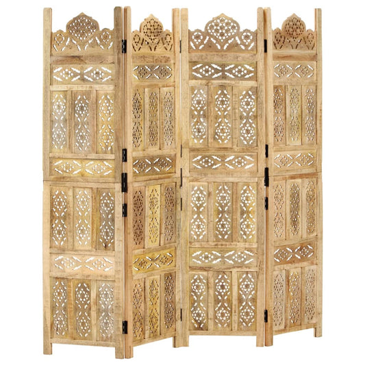 Hand carved 4-Panel Room Divider 160x165 cm Solid Mango Wood - Room Dividers