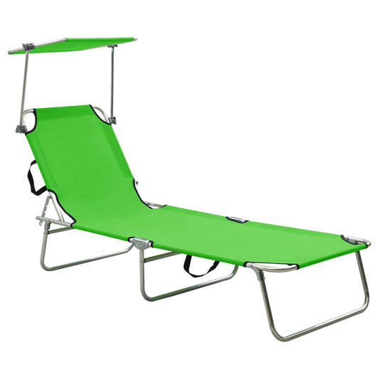 Folding Sun Lounger with Canopy Steel Apple Green - Sunloungers