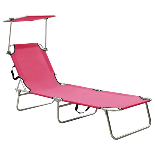 Folding Sun Lounger with Canopy Steel Magento Pink - Sunloungers