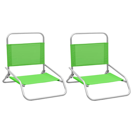 Folding Beach Chairs 2 pcs Green Fabric - Outdoor Chairs