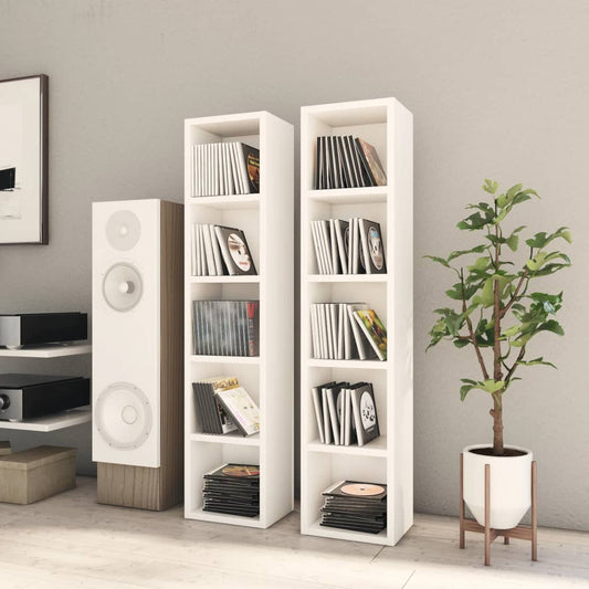 CD Cabinets 2 pcs White 21x16x93.5 cm Engineered Wood - Media Storage Cabinets & Racks