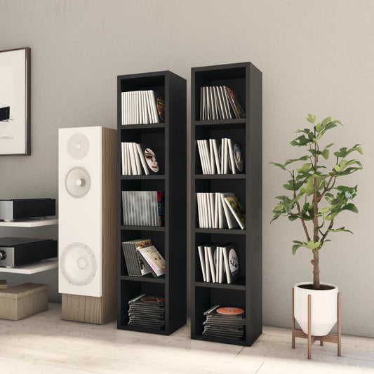 CD Cabinets 2 pcs Black 21x16x93.5 cm Engineered Wood - Media Storage Cabinets & Racks
