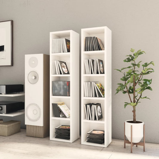 CD Cabinets 2 pcs High Gloss White 21x16x93.5 cm Engineered Wood - Media Storage Cabinets & Racks