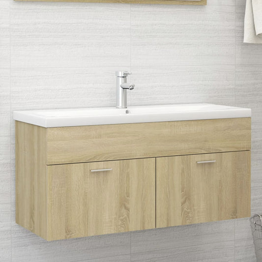Sink Cabinet with Built-in Basin Sonoma Oak Engineered Wood - Bathroom Vanity Units