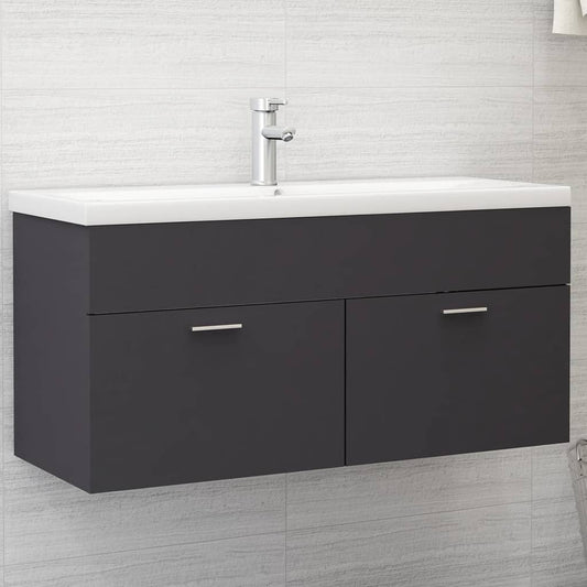 Sink Cabinet with Built-in Basin Grey Engineered Wood - Bathroom Vanity Units