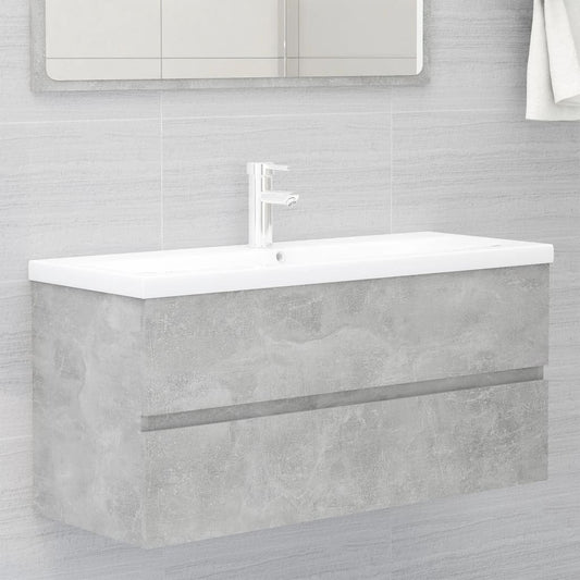 Sink Cabinet with Built-in Basin Concrete Grey Engineered Wood - Bathroom Vanity Units