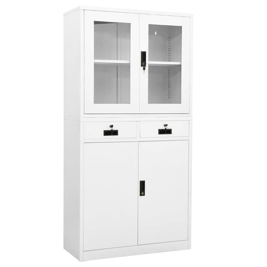Office Cabinet White 90x40x180 cm Steel and Tempered Glass - Storage Cabinets & Lockers