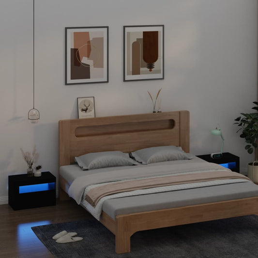 Bedside Cabinets 2 pcs with LEDs Black 60x35x40 cm - Bedside Tables
