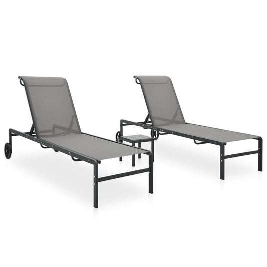 Sun Loungers 2 pcs with Table Textilene and Steel - Sunloungers