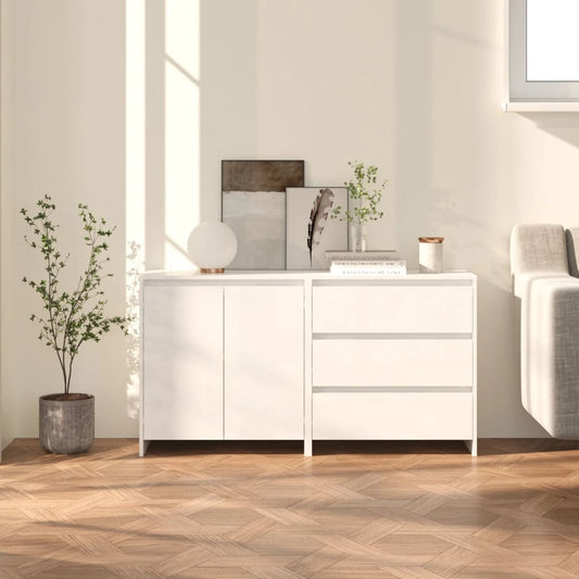 2 Piece Sideboard High Gloss White Engineered Wood - Buffets & Sideboards