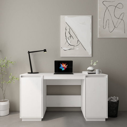 Desk White 140x50x75 cm Solid Wood Pine - Desks