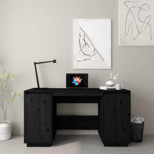 Desk Black 140x50x75 cm Solid Wood Pine - Desks