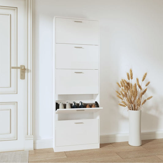 Shoe Cabinet High Gloss White 59x17x169 cm Engineered Wood - Shoe Racks & Organisers