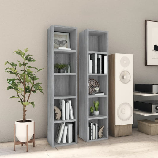 CD Cabinets 2 pcs Grey Sonoma 21x16x93.5 cm Engineered Wood - Media Storage Cabinets & Racks