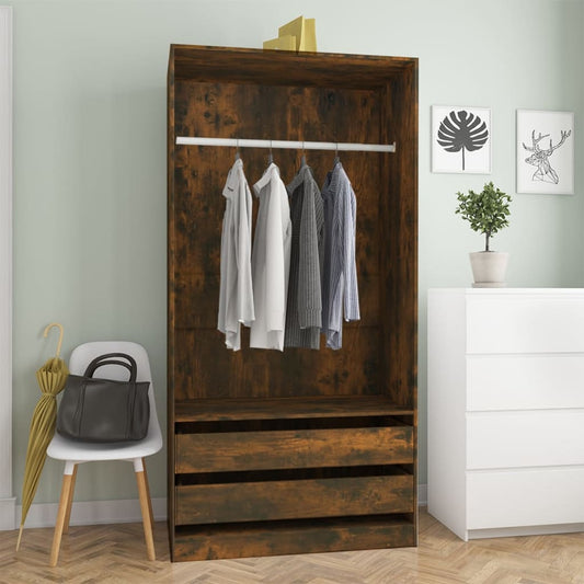 Wardrobe Smoked Oak 100x50x200 cm Engineered Wood - Cupboards & Wardrobes