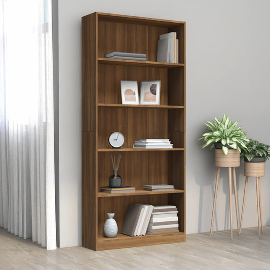 5-Tier Book Cabinet Brown Oak 80x24x175 cm Engineered Wood - Bookcases & Standing Shelves