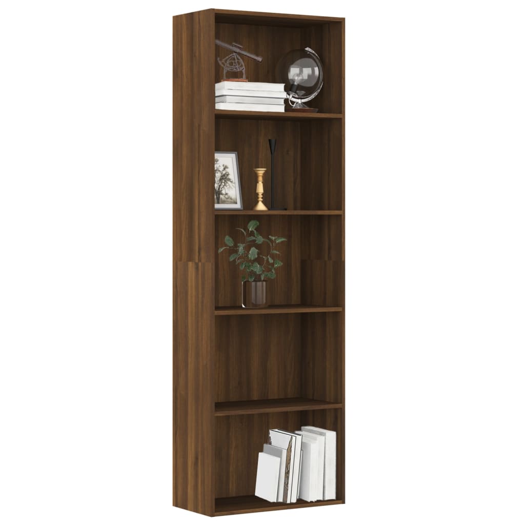 5-Tier Book Cabinet Brown Oak 60x30x189 cm Engineered Wood - Bookcases & Standing Shelves