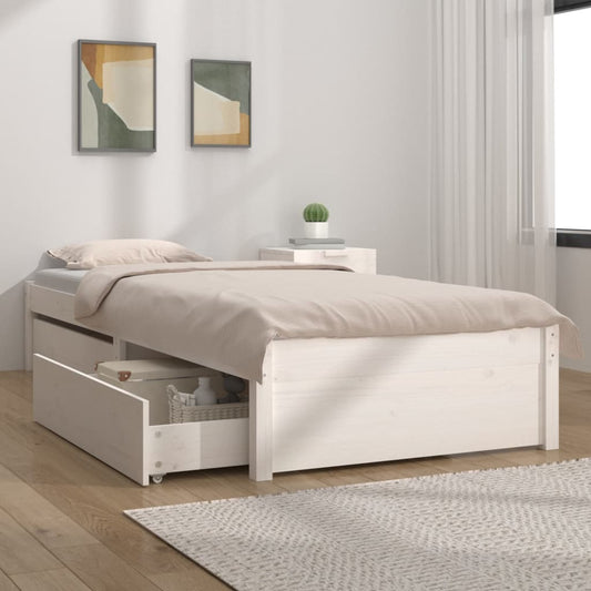 Bed Frame with Drawers White 75x190 cm Small Single - Beds & Bed Frames