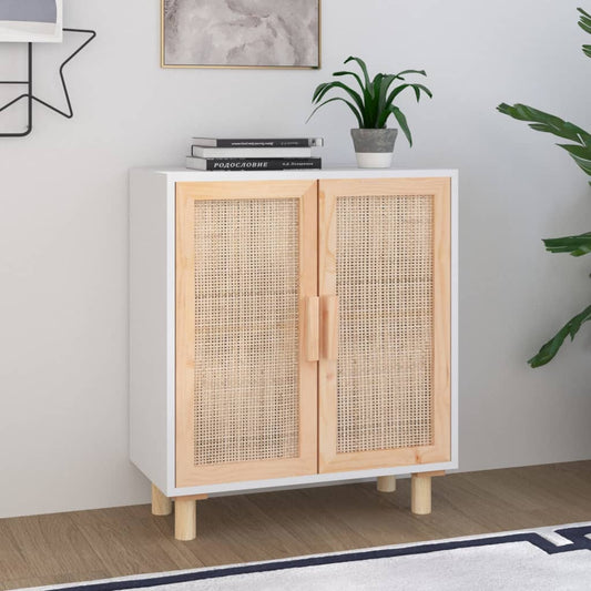 Sideboard White 60x30x70 cm Solid Wood Pine and Natural Rattan - Buffets & Sideboards