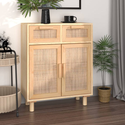 Sideboard Brown 60x30x75 cm Solid Wood Pine and Natural Rattan - Buffets & Sideboards