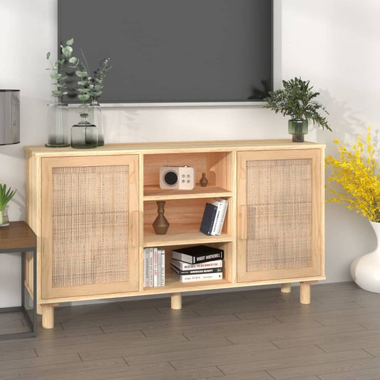 Sideboard Brown 105x30x60 cm Solid Wood Pine and Natural Rattan - Buffets & Sideboards