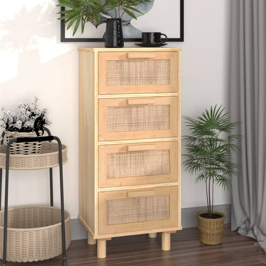 Sideboard Brown 40x30x90 cm Solid Wood Pine and Natural Rattan - Buffets & Sideboards