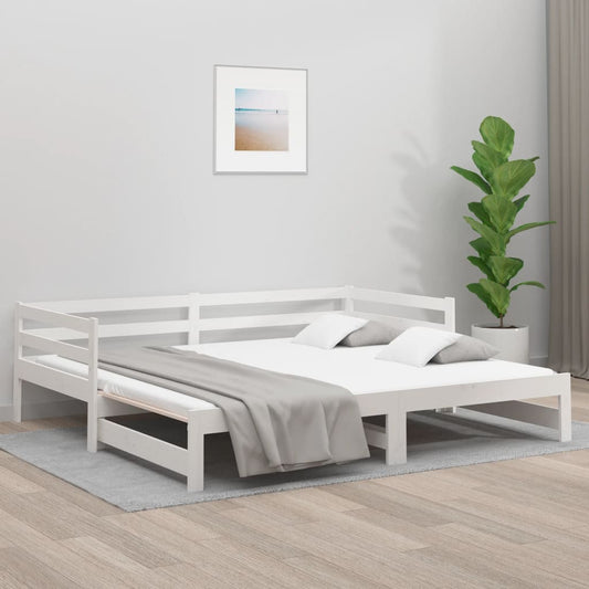 Pull-out Day Bed White 2x(90x190) cm Solid Wood Pine - Beds & Bed Frames