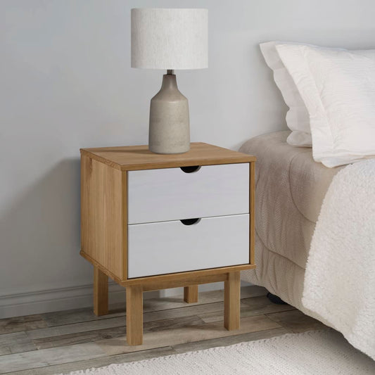 Bedside Cabinet OTTA Brown&White 46x39.5x57cm Solid Wood Pine - Bedside Tables