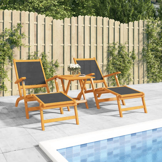 Outdoor Deck Chairs 2 pcs Solid Wood Acacia and Textilene - Sunloungers