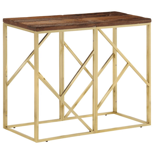 Console Table Gold Stainless Steel and Solid Wood Sleeper - End Tables