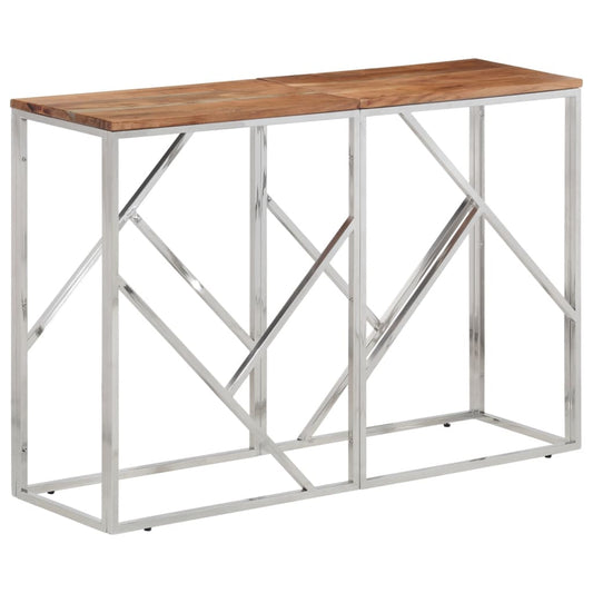 Console Table Silver Stainless Steel and Solid Wood Acacia - End Tables