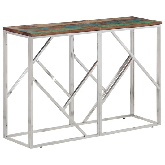 Console Table Silver Stainless Steel and Solid Wood Reclaimed - End Tables