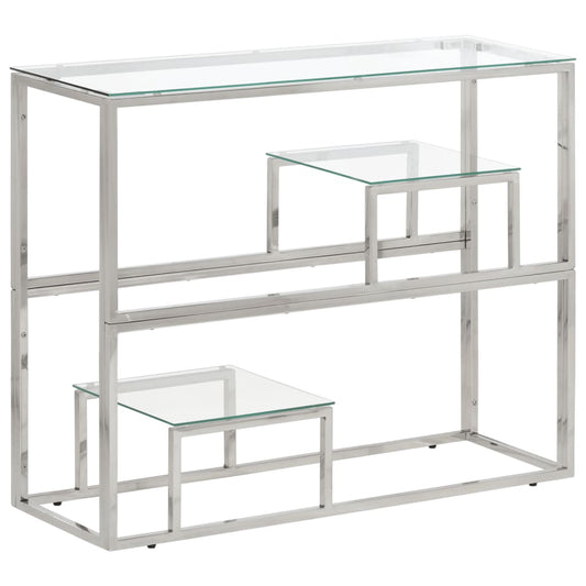 Console Table Silver Stainless Steel and Tempered Glass - End Tables