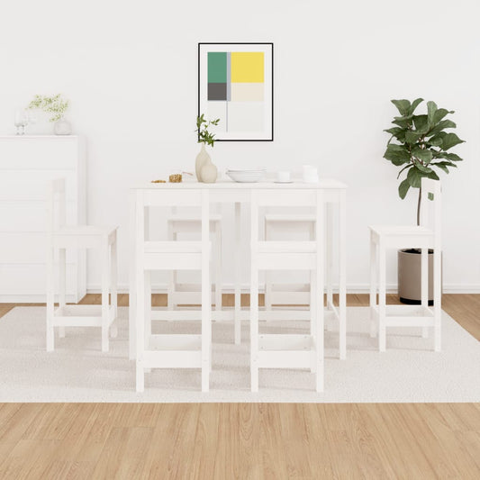 7 Piece Bar Set White Solid Wood Pine - Kitchen & Dining Furniture Sets