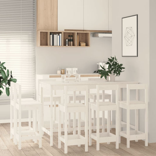 9 Piece Bar Set White Solid Wood Pine - Kitchen & Dining Furniture Sets