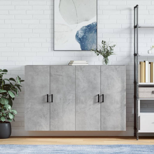 Wall Mounted Cabinets 2 pcs Concrete Grey 69.5x34x90 cm - Buffets & Sideboards