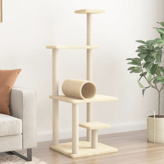 Cat Tree with Sisal Scratching Posts Cream 136 cm - Cat Furniture
