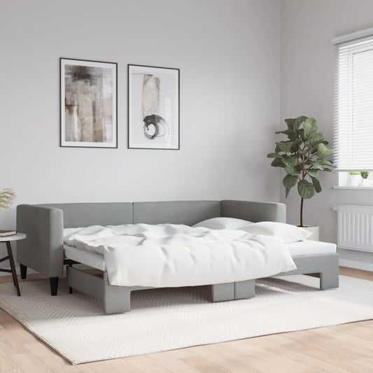 Daybed with Trundle Light Grey 90x190 cm Fabric - Beds & Bed Frames