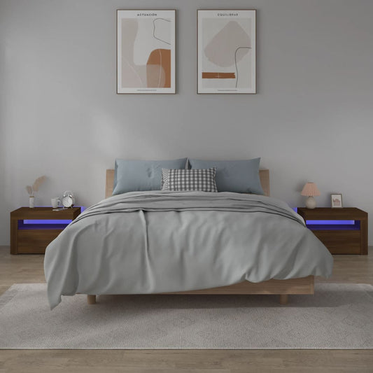 Bedside Cabinets 2 pcs with LEDs Brown Oak 60x35x40 cm - Bedside Tables