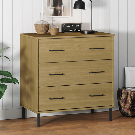 Sideboard with 3 Drawers Brown 77x40x79.5 cm Solid Wood OSLO - Chest of drawers