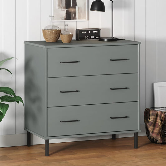 Sideboard with 3 Drawers Grey 77x40x79.5 cm Solid Wood OSLO - Chest of drawers